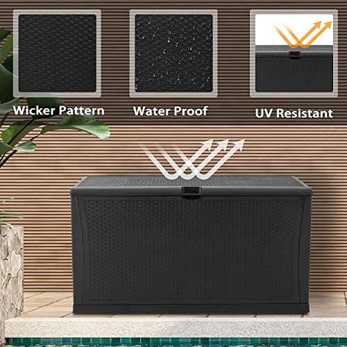 CrownLand 120 Gallon Outdoor Storage Deck Box Resin Container Weatherproof Deck Storage Box Containers Patio Garden Furniture Outdoor Storage Boxes All Weather Using,Black