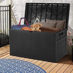 CrownLand 120 Gallon Outdoor Storage Deck Box Resin Container Weatherproof Deck Storage Box Containers Patio Garden Furniture Outdoor Storage Boxes All Weather Using,Black