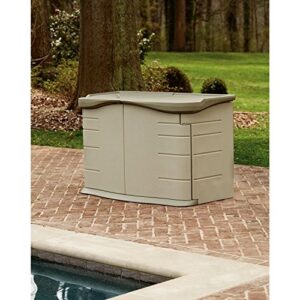 Rubbermaid Split-Lid Resin Weather Resistant Outdoor Storage Shed, Olive and Sandstone, for Garden/Backyard/Home/Pool