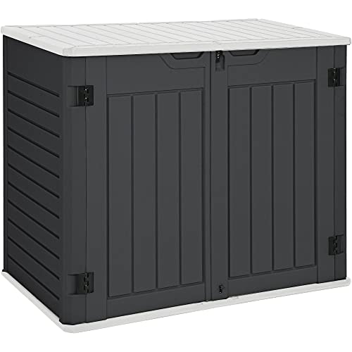 YITAHOME Outdoor Horizontal Storage Sheds w/o Shelf, Weather Resistant Resin Tool Shed, Multi-Opening Door for Storage of Bike, Trash Cans, Garden Tools, 27 cu ft, Waterproof, Lockable, Dark Gray