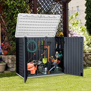 YITAHOME Outdoor Horizontal Storage Sheds w/o Shelf, Weather Resistant Resin Tool Shed, Multi-Opening Door for Storage of Bike, Trash Cans, Garden Tools, 27 cu ft, Waterproof, Lockable, Dark Gray