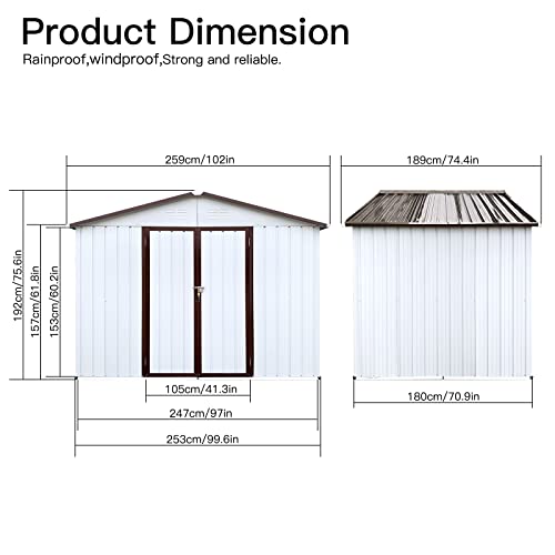 EMKK 6ftx8ft Metal Garden Sheds Outdoor Storage Sheds, Steel Utility Tool Shed Storage House with Door & Lock, Metal Sheds Outdoor Storage for Backyard Garden Patio Lawn,Metal Garden Sheds