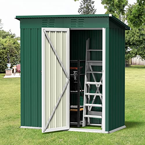 Bealife 5' x 3' Outdoor Storage Shed Clearance, Metal Outdoor Storage Cabinet with Single Lockable Door, Waterproof Tool Shed, Backyard Shed for Garden, Patio and Lawn(Green)