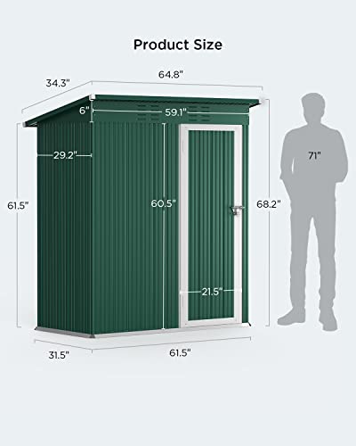 Bealife 5' x 3' Outdoor Storage Shed Clearance, Metal Outdoor Storage Cabinet with Single Lockable Door, Waterproof Tool Shed, Backyard Shed for Garden, Patio and Lawn(Green)