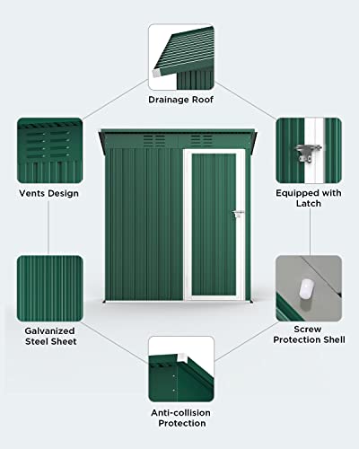 Bealife 5' x 3' Outdoor Storage Shed Clearance, Metal Outdoor Storage Cabinet with Single Lockable Door, Waterproof Tool Shed, Backyard Shed for Garden, Patio and Lawn(Green)