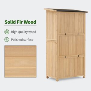 MCombo Outdoor Wooden Storage Cabinet, Garden Tool Shed with Latch, Outside Tools Wood Cabinet with Double Doors for Patio 0808