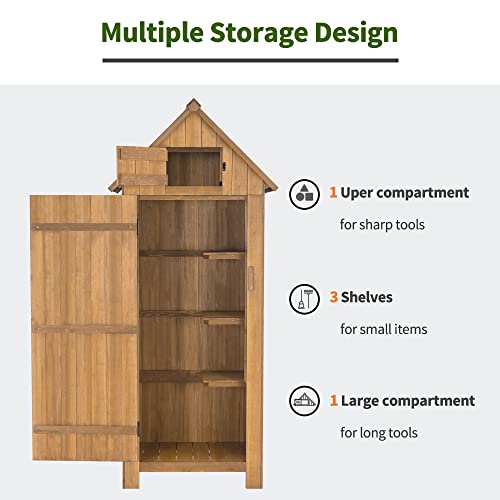 MCombo Outdoor Storage Cabinet Tool Shed Wooden Garden Shed Organizer Wooden Lockers with Fir Wood (70") 0770 (Natural)