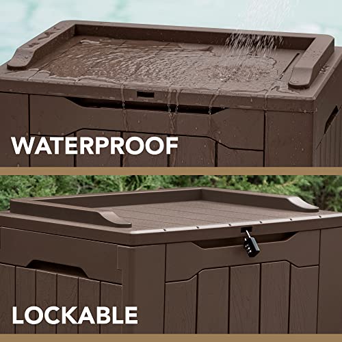 Devoko 30 Gallon Resin Deck Box Outdoor Indoor Waterproof Storage Box for Patio Pool Accessories Storage for Toys Cushion Garden Tools (30 Gallon, Brown)