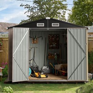 oneinmil storage shed 6’x8′ outdoor garden storage shed, galvanized steel metal garden shed with air vent and hinged door utility tool storage house for garden, backyard, patio, lawn
