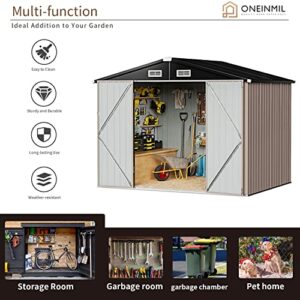 oneinmil Storage Shed 6'x8' Outdoor Garden Storage Shed, Galvanized Steel Metal Garden Shed with Air Vent and Hinged Door Utility Tool Storage House for Garden, Backyard, Patio, Lawn