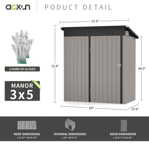Aoxun 3.1 x 5.6 FT Outdoor Storage Shed - Storage Sheds Galvanized Metal Shed with Air Vent and Door, Tool Storage Backyard Shed Bike Shed, Tiny House Garden Tool Storage Shed for Backyard Patio Lawn
