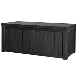 devoko 120 gallon resin deck box waterproof indoor outdoor storage box lockable large storage container for patio furniture cushions, pool toys and garden tools
