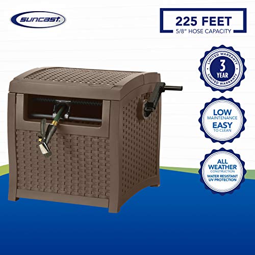 Suncast CPLSMW200 SMW200 Hose Reel & 33 Gallon Hideaway Can Resin Outdoor Trash with Lid Use in Backyard, Deck, or Patio, 33-Gallon, Brown