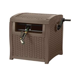 Suncast CPLSMW200 SMW200 Hose Reel & 33 Gallon Hideaway Can Resin Outdoor Trash with Lid Use in Backyard, Deck, or Patio, 33-Gallon, Brown