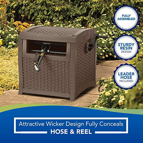 Suncast CPLSMW200 SMW200 Hose Reel & 33 Gallon Hideaway Can Resin Outdoor Trash with Lid Use in Backyard, Deck, or Patio, 33-Gallon, Brown