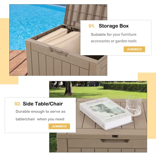 JUMMICO 32 Gallon Outdoor Deck Box Waterproof Resin Lightweight Storage Box for Outside Patio Furniture Cushions, Pool Toys and Garden Tools