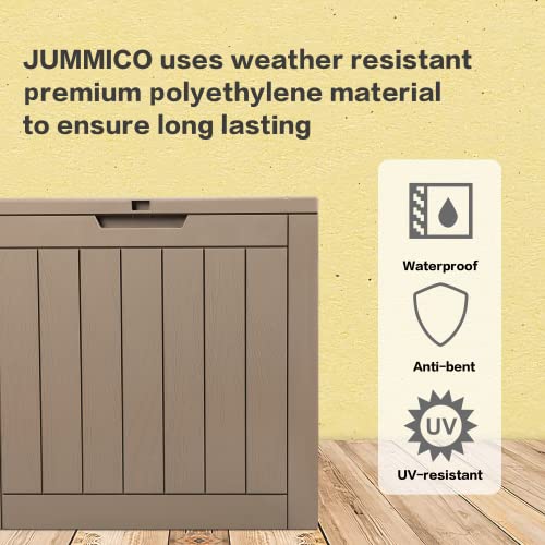 JUMMICO 32 Gallon Outdoor Deck Box Waterproof Resin Lightweight Storage Box for Outside Patio Furniture Cushions, Pool Toys and Garden Tools