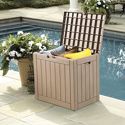 JUMMICO 32 Gallon Outdoor Deck Box Waterproof Resin Lightweight Storage Box for Outside Patio Furniture Cushions, Pool Toys and Garden Tools