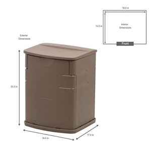 Rubbermaid Mini Resin Weather Resistant Outdoor Deck Box, 16" w x 14" d x 21" h, Mocha, Storage for Garden/Pool Accessories/Cushions, Indoor/Outdoor Home Organization Bin