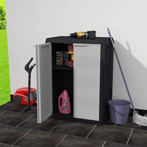 yeziyiyfob outdoor storage shed garden cabinet organizer with 1 ventilated adjustable shelves patio waterproof tool shed lawn care equipment pool supplies black double door black and gray