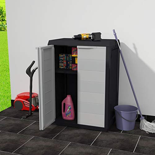 YEZIYIYFOB Outdoor Storage Shed Garden Cabinet Organizer with 1 Ventilated Adjustable Shelves Patio Waterproof Tool Shed Lawn Care Equipment Pool Supplies Black Double Door Black and Gray