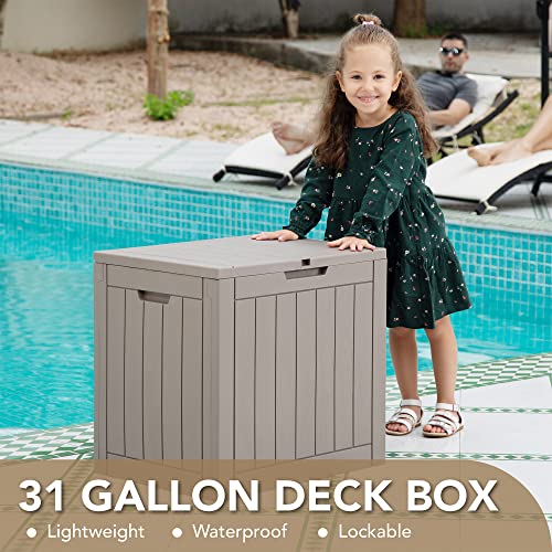 Devoko 31 Gallon Lightweight Resin Deck Box Waterproof Lockable Storage Container for Patio Furniture Accessories and Indoor Outdoor Toys
