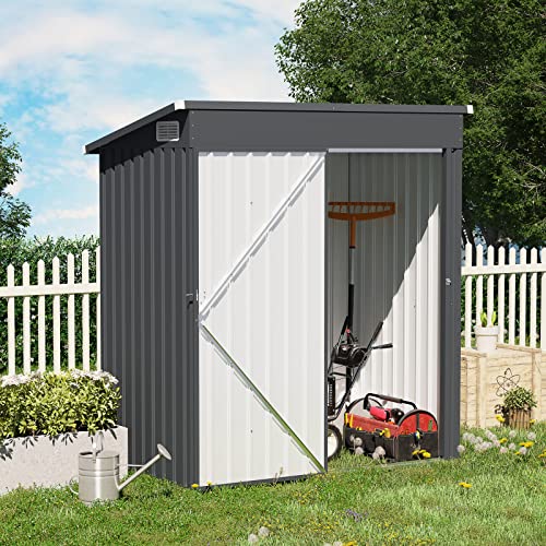 OC Orange-Casual 5 x 3 FT Storage Shed, Outdoor Galvanized Steel Shed, Outside Garden Tool Storage House with Lockable Door for Patio, Backyard, Lawn Mower, Black