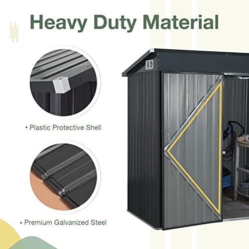 OC Orange-Casual 5 x 3 FT Storage Shed, Outdoor Galvanized Steel Shed, Outside Garden Tool Storage House with Lockable Door for Patio, Backyard, Lawn Mower, Black