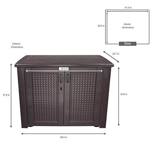 Rubbermaid Extra Large Decorative Patio Storage Cabinet, Weather Resistant, 123 Gal., Dark Teakwood, for Garden/Backyard/Home/Pool