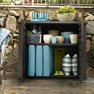 Rubbermaid Extra Large Decorative Patio Storage Cabinet, Weather Resistant, 123 Gal., Dark Teakwood, for Garden/Backyard/Home/Pool