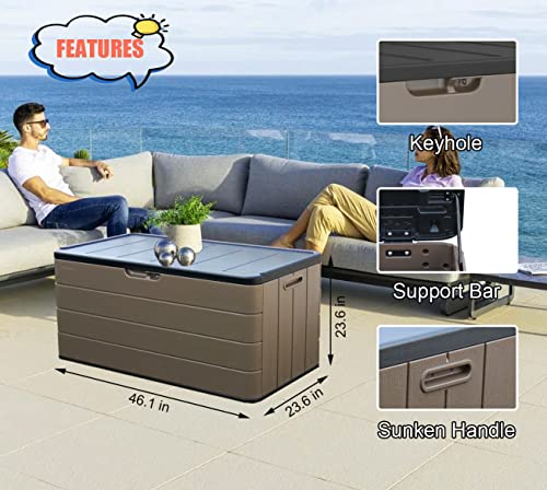 ADDOK Resin Deck Box Outdoor Waterproof Storage Box with Seat for Patio Furniture,Toys,Garden Tools and Home Accessories (Brown)