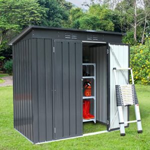 6′ x 4′ storage shed, black outdoor storage metal shed with floor frame＆lockable doors,waterproof tool storage shed for yard patio lawn,perfect to store pool furniture,bike,garbage can,no floor