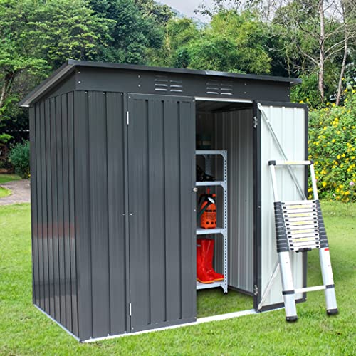 6' x 4' Storage Shed, Black Outdoor Storage Metal Shed with Floor Frame＆Lockable Doors,Waterproof Tool Storage Shed for Yard Patio Lawn,Perfect to Store Pool Furniture,Bike,Garbage Can,No Floor