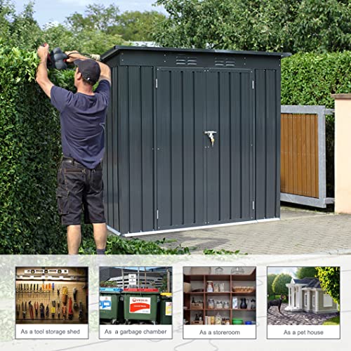 6' x 4' Storage Shed, Black Outdoor Storage Metal Shed with Floor Frame＆Lockable Doors,Waterproof Tool Storage Shed for Yard Patio Lawn,Perfect to Store Pool Furniture,Bike,Garbage Can,No Floor