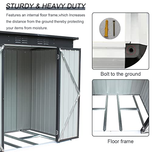 6' x 4' Storage Shed, Black Outdoor Storage Metal Shed with Floor Frame＆Lockable Doors,Waterproof Tool Storage Shed for Yard Patio Lawn,Perfect to Store Pool Furniture,Bike,Garbage Can,No Floor