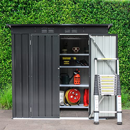 6' x 4' Storage Shed, Black Outdoor Storage Metal Shed with Floor Frame＆Lockable Doors,Waterproof Tool Storage Shed for Yard Patio Lawn,Perfect to Store Pool Furniture,Bike,Garbage Can,No Floor