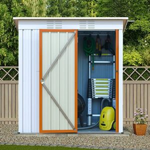 5 x 3 FT Galvanized Metal Garden Shed with Lock, Outdoor Metal Storage Shed for Backyard, Patio, Lawn