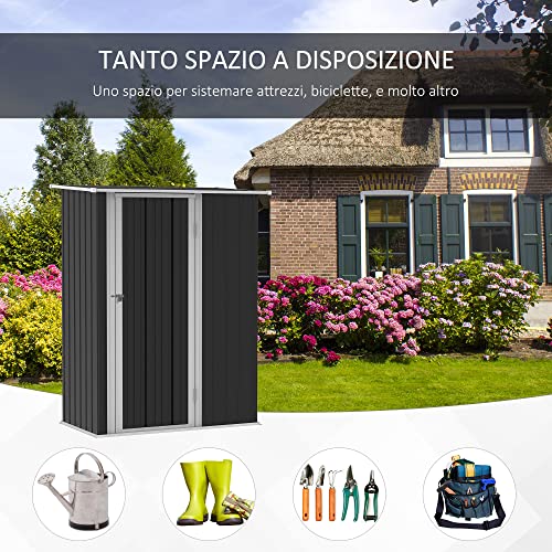 Outsunny 5' x 3' Metal Outdoor Storage Shed, Garden Tool House Cabinet with Lockable Door for Backyard, Patio, Lawn, Garage, Gray