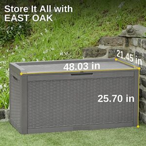 EAST OAK 100 Gallon Large Deck Box, Outdoor Storage Box with Padlock for Patio Furniture, Patio Cushions, Gardening Tools, Pool Supplies, Waterproof and UV Resistant, 660lbs Weight Capacity, Grey