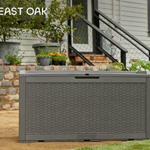 EAST OAK 100 Gallon Large Deck Box, Outdoor Storage Box with Padlock for Patio Furniture, Patio Cushions, Gardening Tools, Pool Supplies, Waterproof and UV Resistant, 660lbs Weight Capacity, Grey