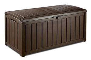 keter glenwood 101 gallon resin large deck box-organization and storage for patio furniture, outdoor cushions, garden tools and pool toys, grey & black