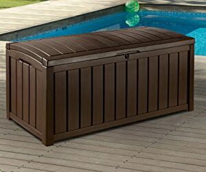 Keter Glenwood 101 Gallon Resin Large Deck Box-Organization and Storage for Patio Furniture, Outdoor Cushions, Garden Tools and Pool Toys, Grey & Black