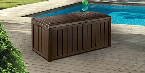 Keter Glenwood 101 Gallon Resin Large Deck Box-Organization and Storage for Patio Furniture, Outdoor Cushions, Garden Tools and Pool Toys, Grey & Black