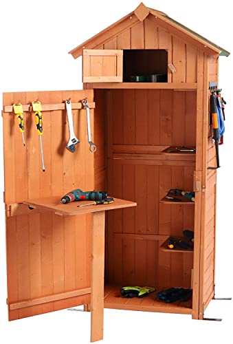 B BAIJIAWEI Outdoor Storage Shed - Waterproof Garden Storage Cabinet with Lockable Doors - Utility Tool Storage Organizer for Backyard, Patio, Garden Deck (Wood)