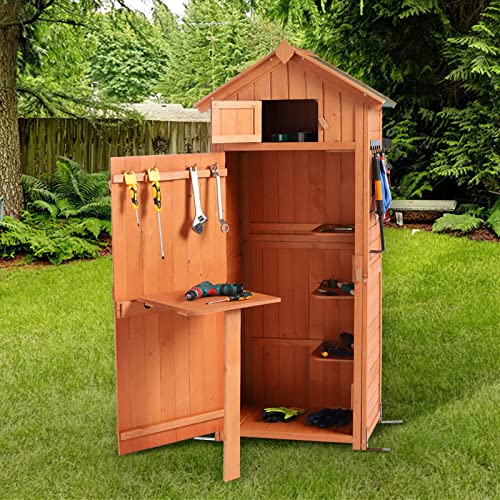 B BAIJIAWEI Outdoor Storage Shed - Waterproof Garden Storage Cabinet with Lockable Doors - Utility Tool Storage Organizer for Backyard, Patio, Garden Deck (Wood)