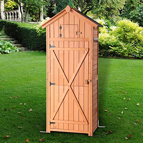 B BAIJIAWEI Outdoor Storage Shed - Waterproof Garden Storage Cabinet with Lockable Doors - Utility Tool Storage Organizer for Backyard, Patio, Garden Deck (Wood)