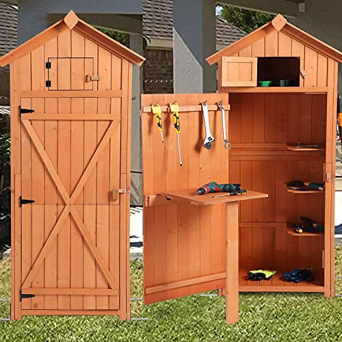 B BAIJIAWEI Outdoor Storage Shed - Waterproof Garden Storage Cabinet with Lockable Doors - Utility Tool Storage Organizer for Backyard, Patio, Garden Deck (Wood)