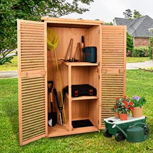 grepatio 63″ outdoor garden storage shed – wooden shutter design fir wood storage organizers – patios tool storage cabinet lockers for tools, lawn care equipment, pool supplies and garden accessories