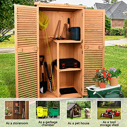 Grepatio 63" Outdoor Garden Storage Shed - Wooden Shutter Design Fir Wood Storage Organizers - Patios Tool Storage Cabinet Lockers for Tools, Lawn Care Equipment, Pool Supplies and Garden Accessories