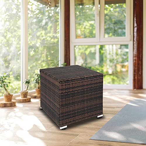 VINGLI 88 Gallon Outdoor Rattan Deck Box w/Adjustable Feet, Patio Wicker Storage Box for Tools and Toys Storage, Garden Deck Storage Bin for Garden, Balcony, Porch, Pool, Yard (Brown)